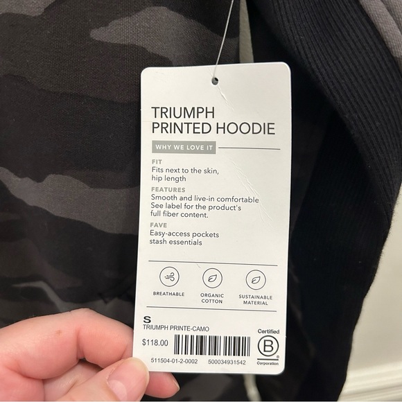 Athleta Triumph Printed Hoodie NWT Small Camouflage black gray sweatshirt - Picture 10 of 13